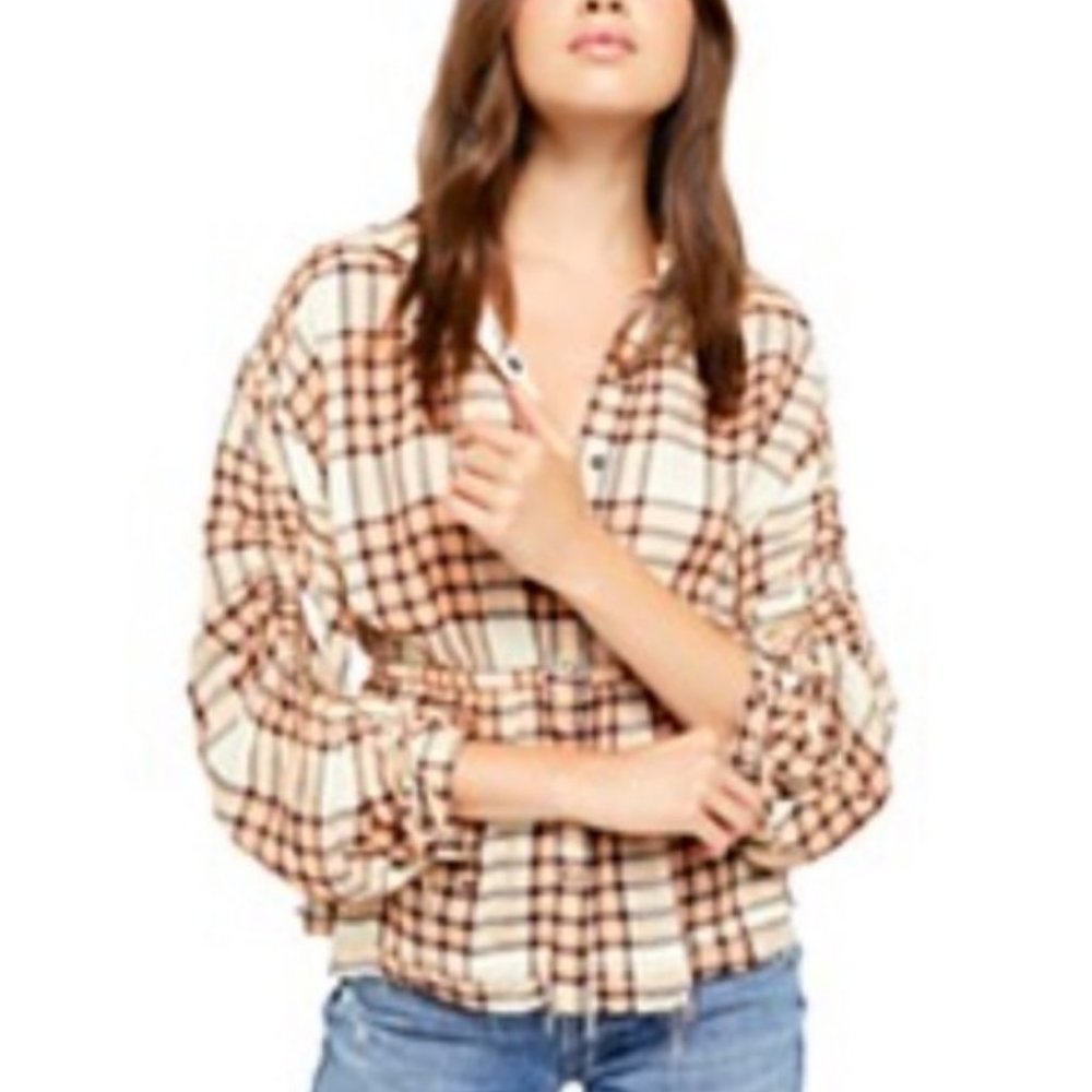 NWT ($118) Free People Plaid Top Small